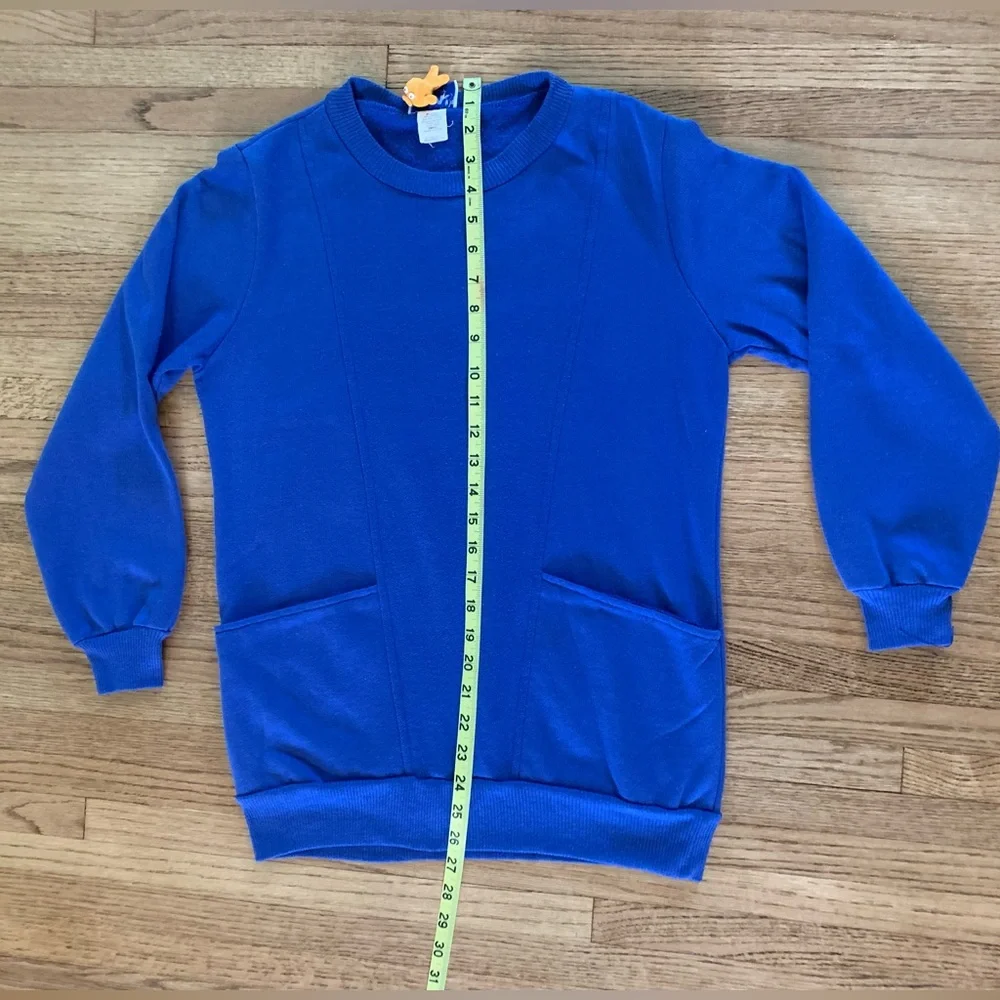 Vintage 80s Royal Blue Dolman Crewneck Tunic - Picture 2 of 10